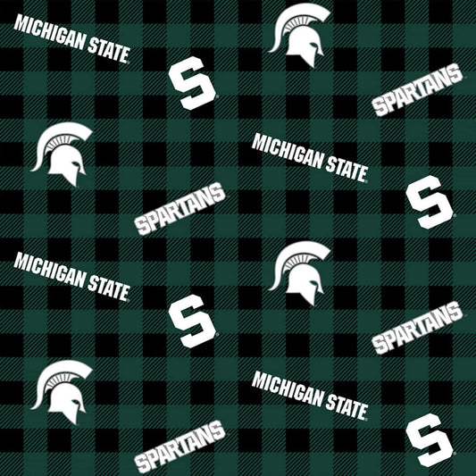 Michigan State Spartans NCAA College Buffalo Plaid Sykel Cotton Fabric