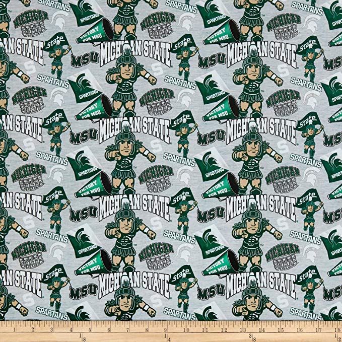 Michigan State Spartans NCAA Collegiate Mascot Heather Gray Sykel Cotton Fabric