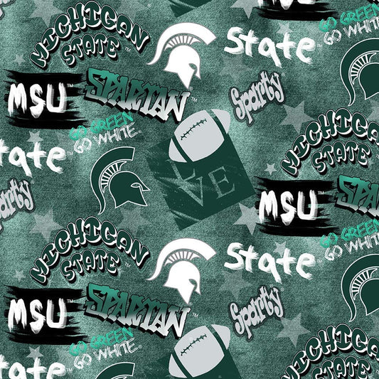 Michigan State Spartans NCAA Graffiti Sykel Cotton Fabric