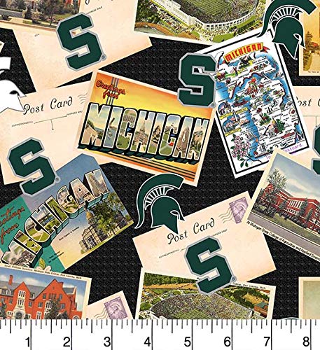 Michigan State Spartans NCAA College Scenic Postcard Sykel Cotton Fabric