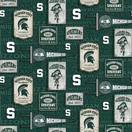 Michigan State Spartans NCAA College Vintage Pennant Sykel Cotton Fabric