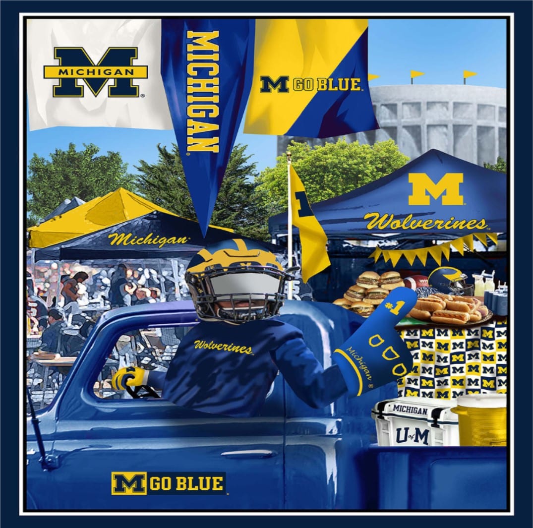 Michigan Wolverines NCAA College Tailgate Panel 36" Sykel Cotton Fabric