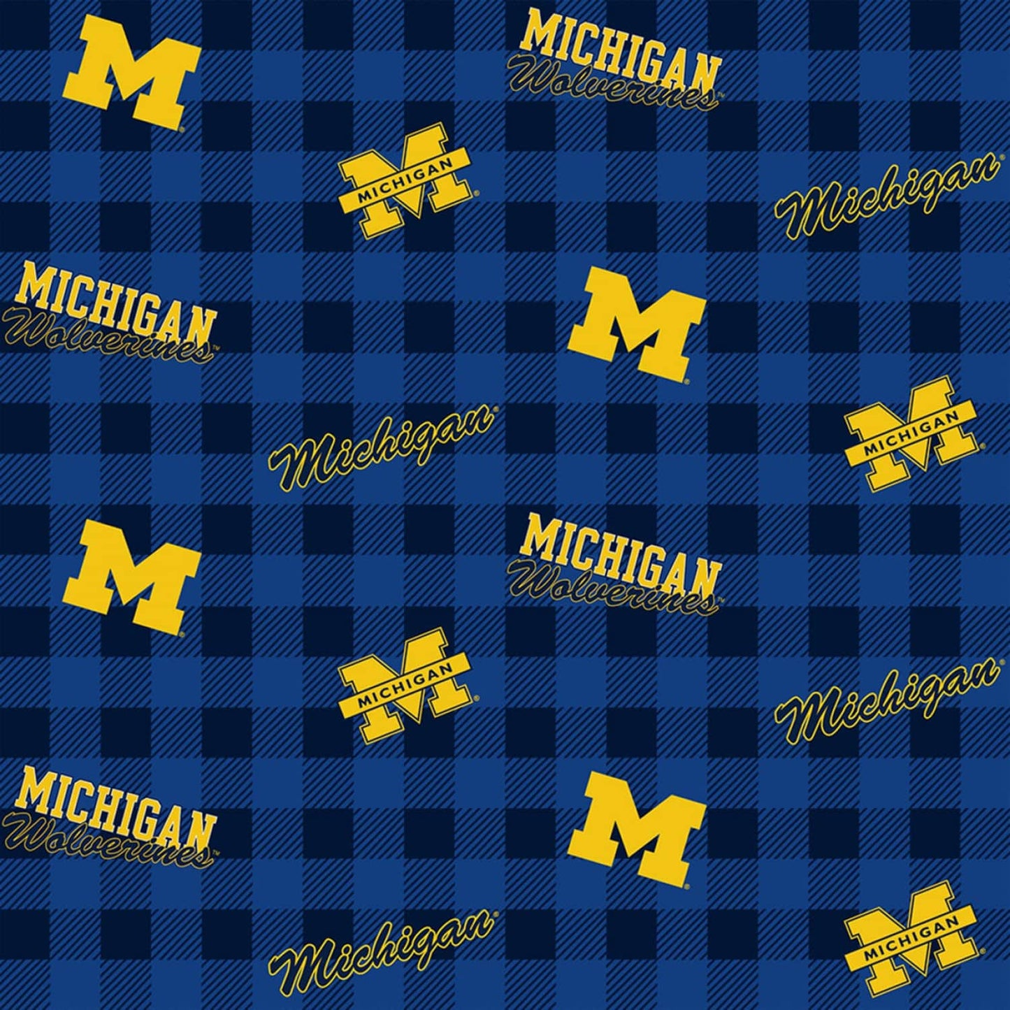 Michigan Wolverines NCAA College Buffalo Plaid Sykel Cotton Fabric