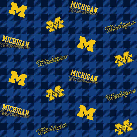 Michigan Wolverines NCAA College Buffalo Plaid Sykel Cotton Fabric