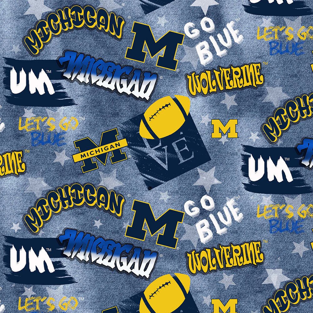 Michigan Wolverines NCAA College Graffiti Sykel Cotton Fabric