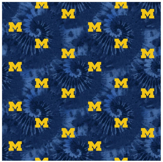 Michigan Wolverines NCAA College Tie Dye Sykel Cotton Fabric