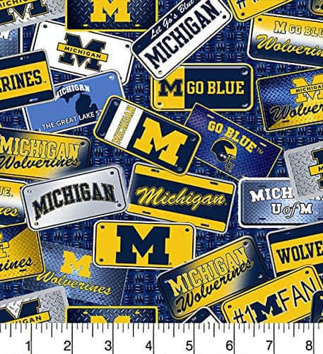 Michigan Wolverines NCAA College Scenic Postcard Sykel Cotton Fabric