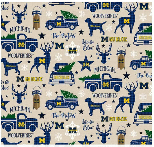 Michigan Wolverines NCAA Holiday Christmas Sykel Cotton Fabric