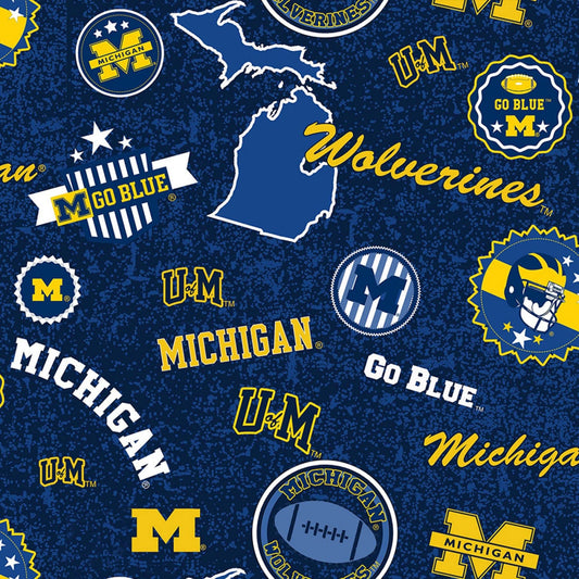 Michigan Wolverines NCAA College Home State Sykel Cotton Fabric