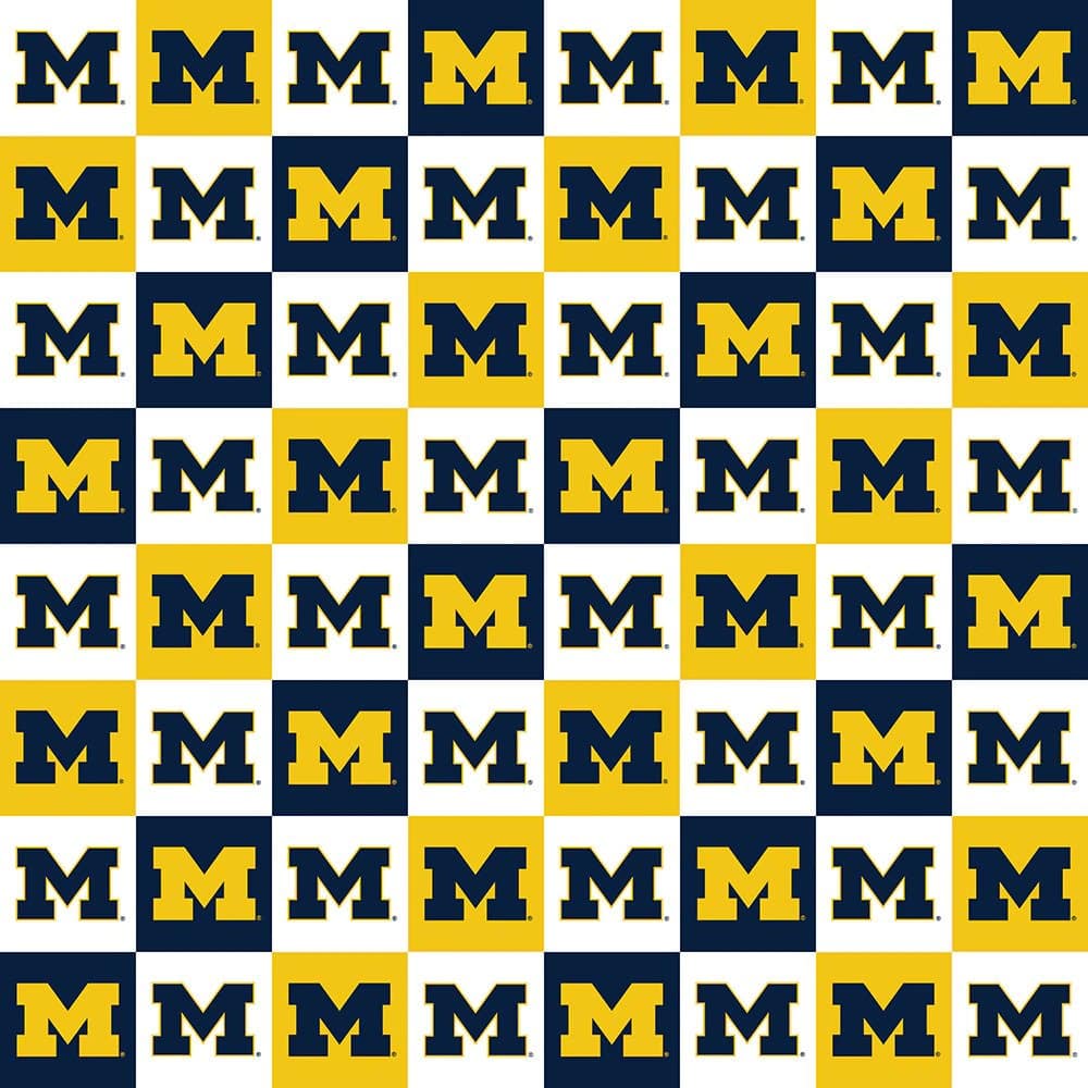 University of Michigan Wolverines NCAA Squares Collegiate Check Design Sykel Cotton Fabric