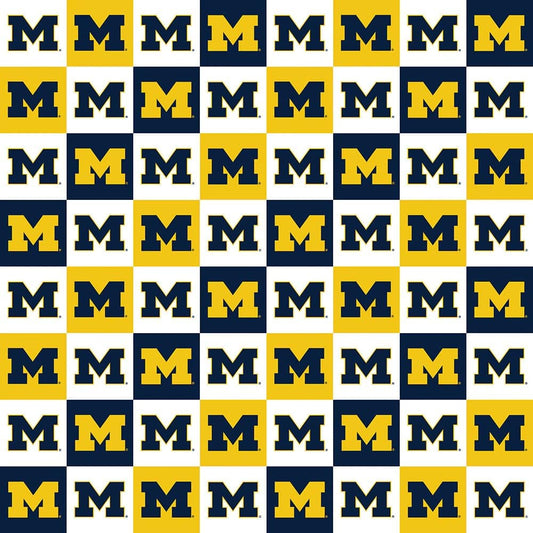 University of Michigan Wolverines NCAA Squares Collegiate Check Design Sykel Cotton Fabric