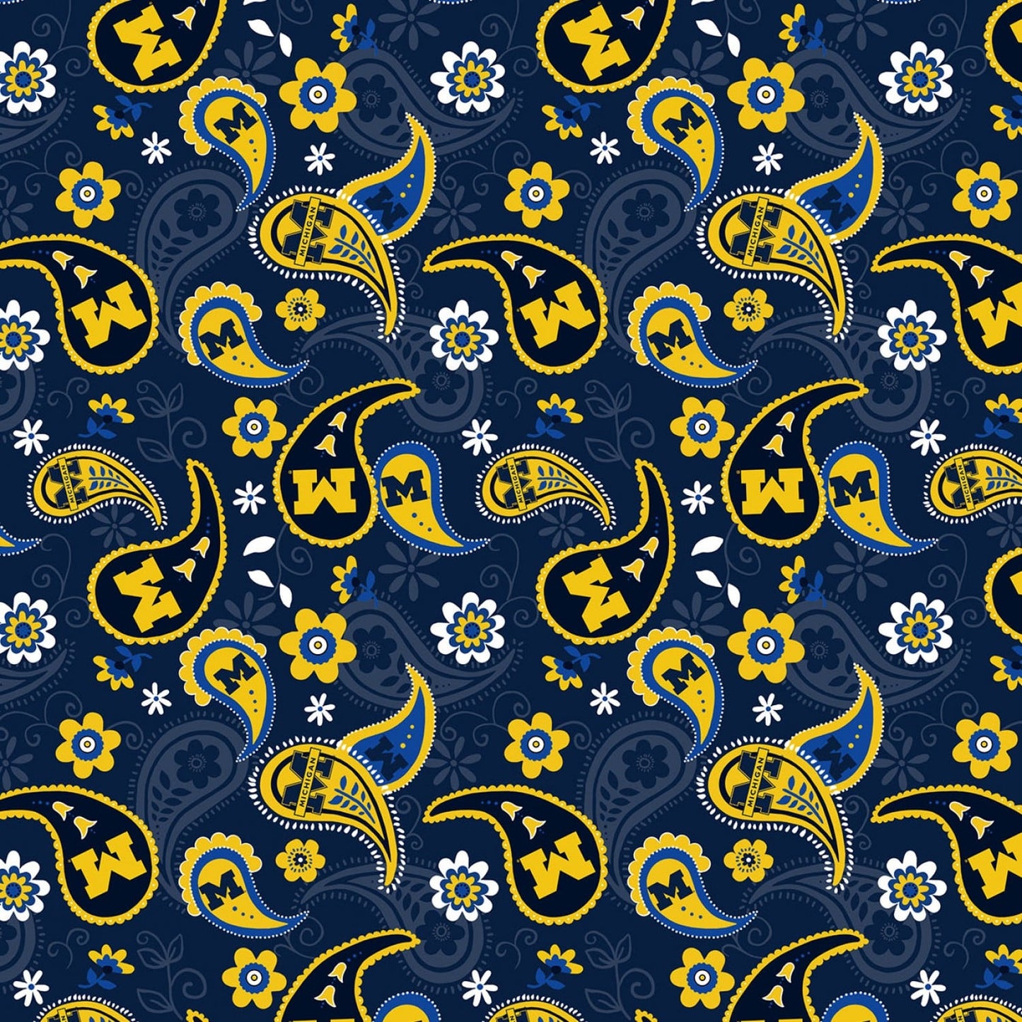 Michigan Wolverines NCAA Paisley Sykel Cotton Fabric