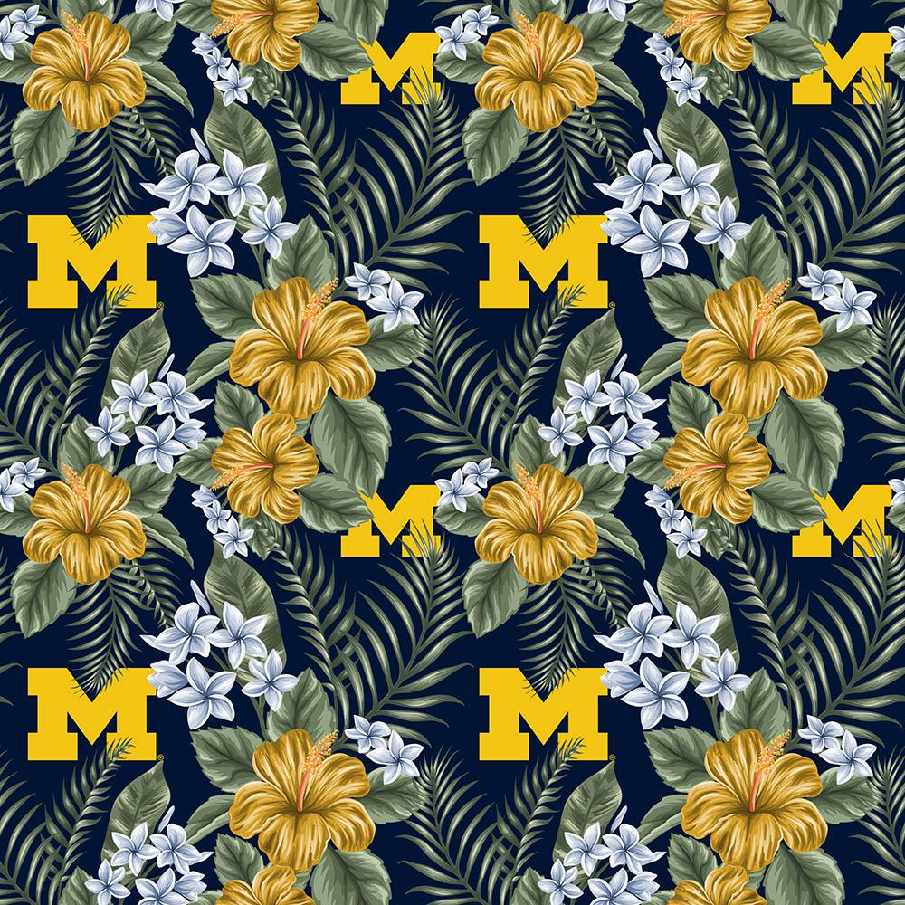 Michigan Wolverines NCAA College Tropical Palm Allover Sykel Cotton Fabric