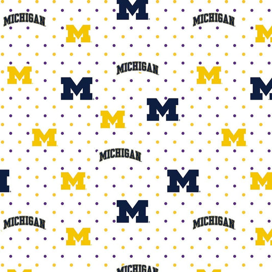 Michigan Wolverines NCAA College Pin Dot Sykel Cotton Fabric