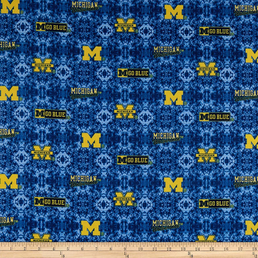 Michigan Wolvernines NCAA College Tie Dye Sykel FLANNEL Cotton Fabric