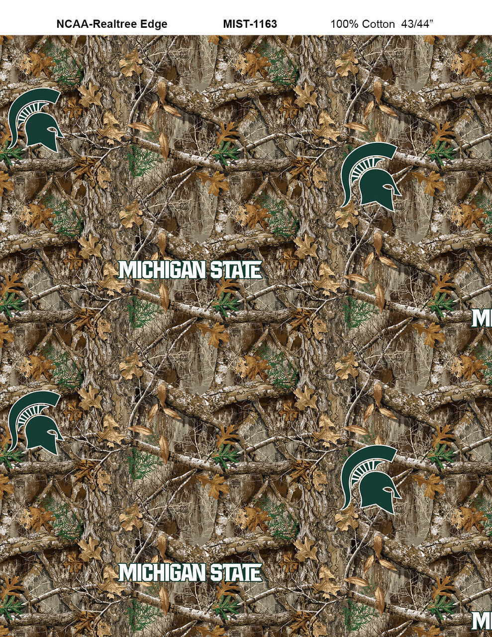 Michigan State Spartans NCAA College Realtree Camo Sykel Enterprises Cotton Fabric SYK-MIST-1163