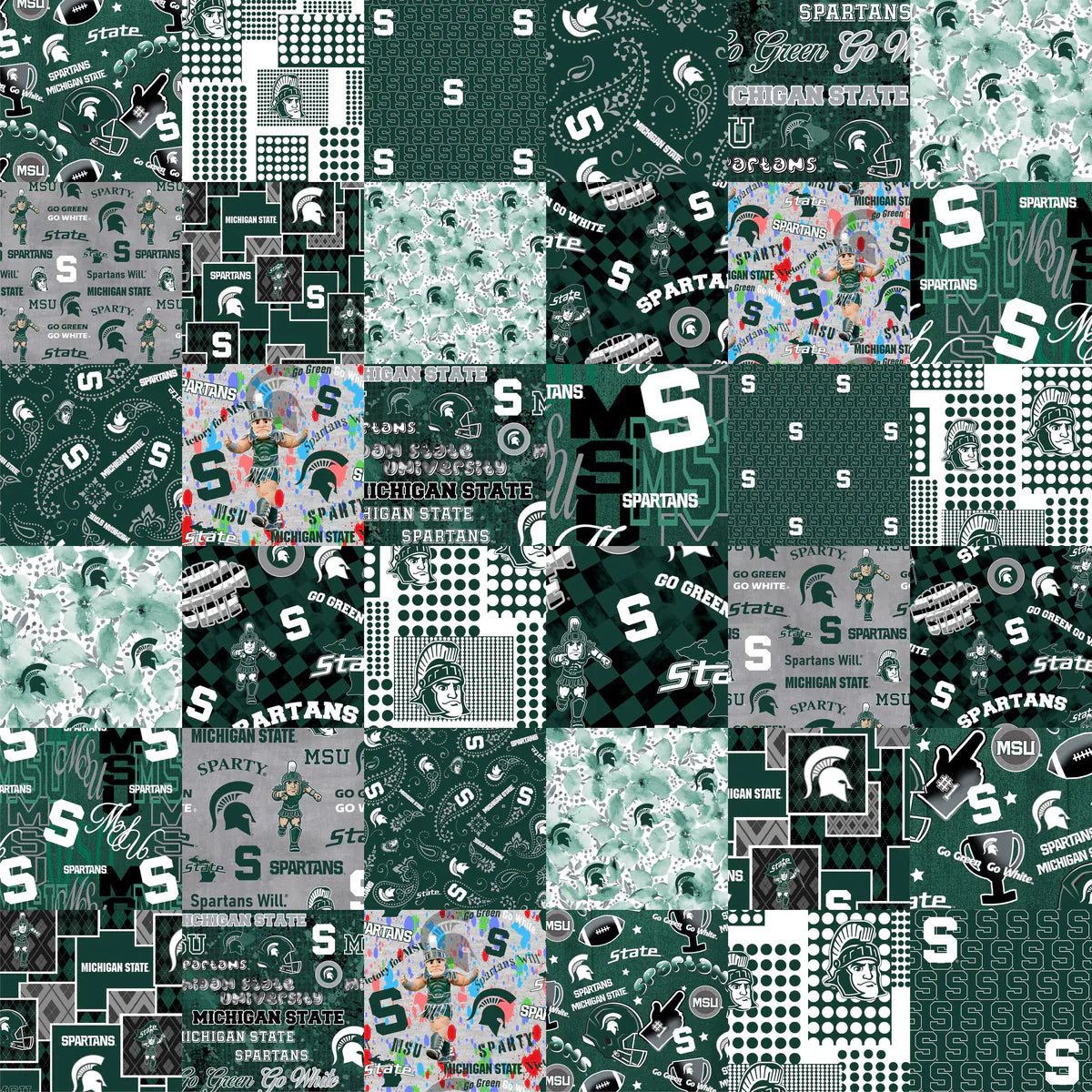 Michigan State Spartans NCAA College Cheater Quilt Allover 60" Sykel Cotton Fabric SYK-MIST-1363