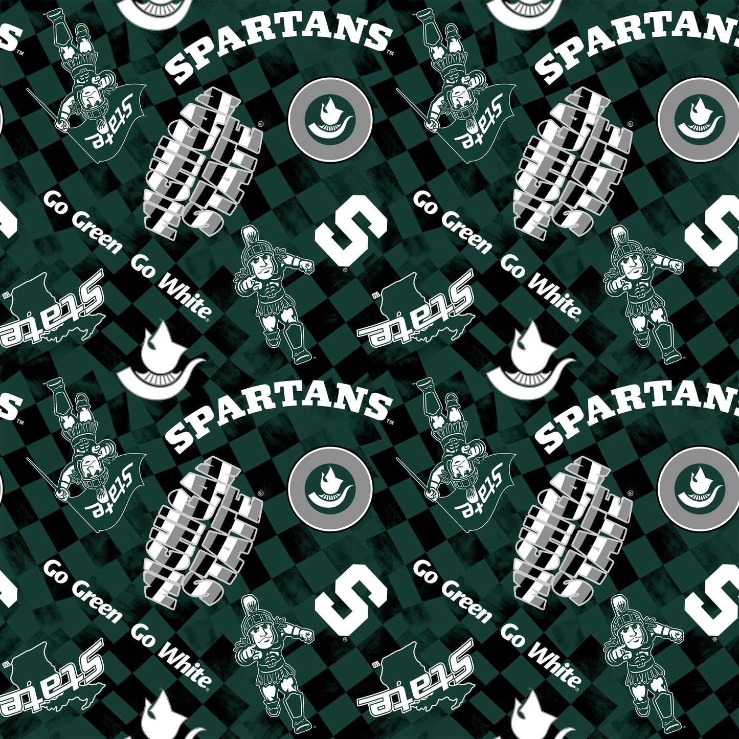 Michigan State Spartans NCAA College Checks Green Sykel Enterprises Canvas Duck Cloth Cotton Fabric MIST-1380-GREEN