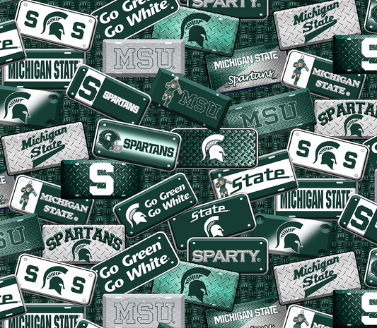 Michigan State Spartans NCAA College License Plate Sykel Enterprises Polyester Minky Fabric MIST-1237