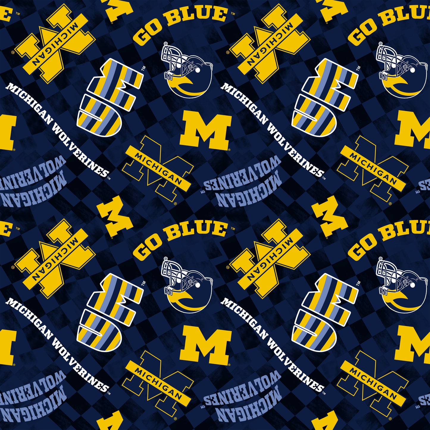 Michigan Wolverines NCAA College Checks Blue Sykel Enterprises Canvas Duck Cloth Cotton Fabric MCHG-1380-BLUE