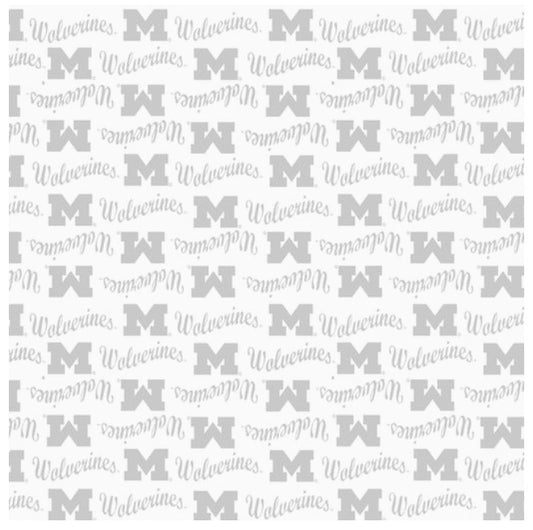 Michigan Wolverines NCAA College White on White Mini Pigment Print Sykel Enteprises Cotton Fabric MCHG-1393-W