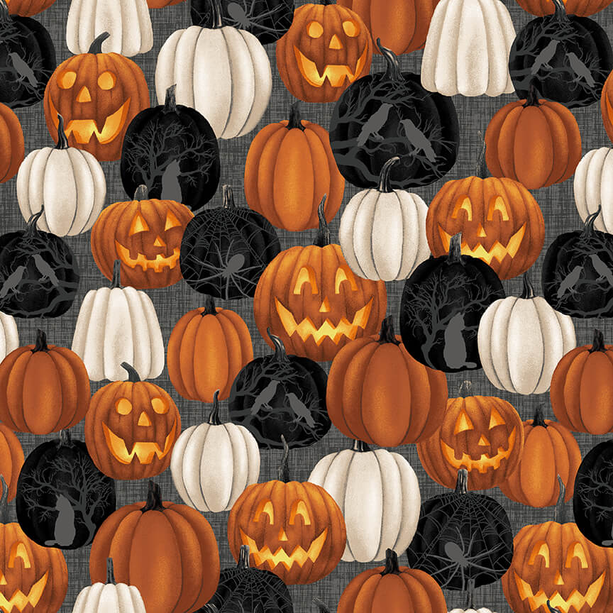 Midnight Magic Large Pumpkins Black Gracie Popp Studio E Cotton Fabric