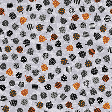 Midnight Magic Tossed Mini Pumpkins Light Gray Gracie Popp Studio E Cotton Fabric