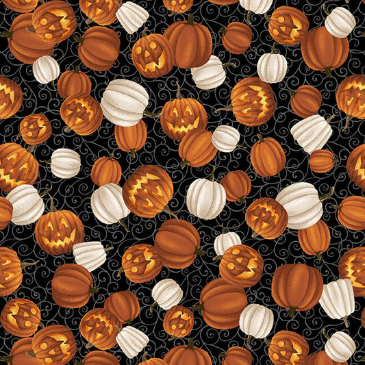 Midnight Magic Tossed Pumpkins Black Gracie Popp Studio E Cotton Fabric