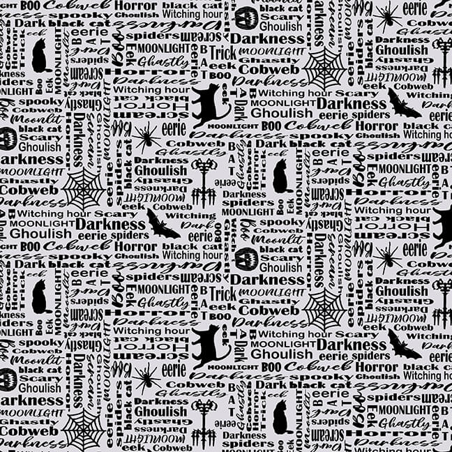 Midnight Magic Word Pattern Gray Gracie Popp Studio E Cotton Fabric