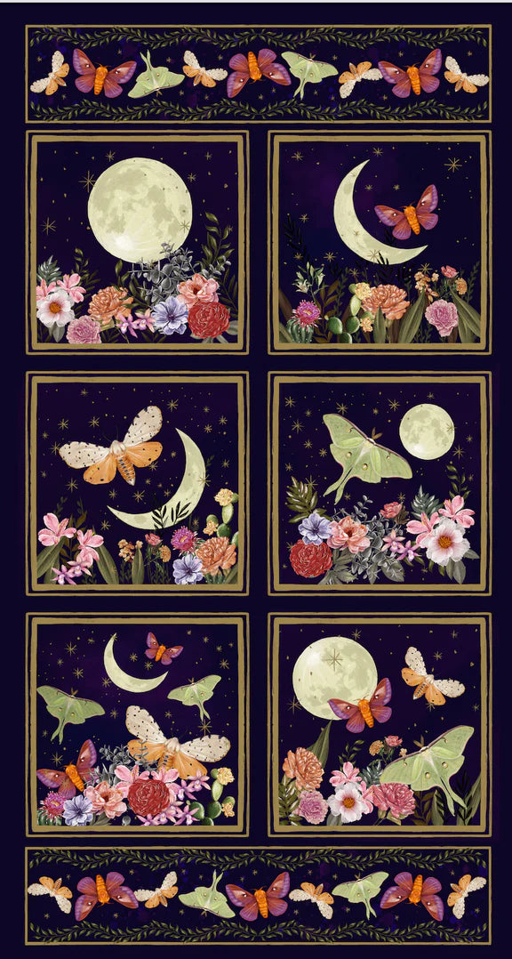 Midnight Rendezvous  10" Blocks Panel 24" Dark Purple Raquel Maciel Blank Quilting Cotton Fabric