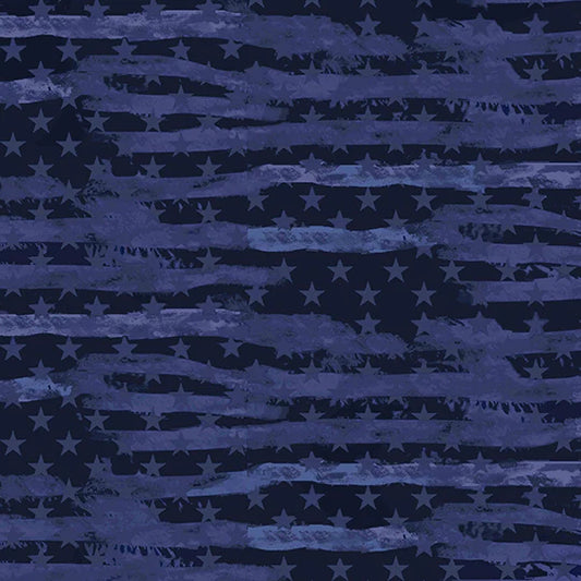 Navy Armed Forces Military Camo USA Flag Navy Blue Sykel Cotton Fabric