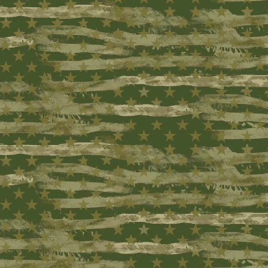 Green Armed Forces Military Camo USA Flag Sage Green Sykel Cotton Fabric