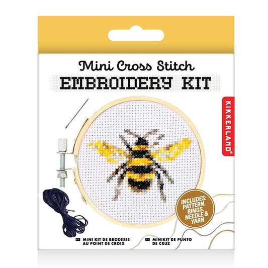 Bee Mini Cross Stitch Embroidery Kit Kikkerland