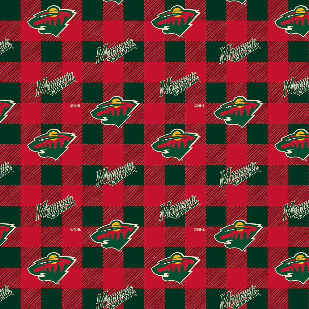 Minnesota Wild NHL Hockey Buffalo Plaid Sykel Enterprises Polyester FLEECE Fabric NHL-1190-WLD