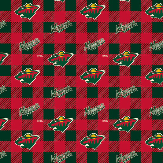 Minnesota Wild NHL Hockey Buffalo Plaid Sykel Enterprises Polyester FLEECE Fabric NHL-1190-WLD