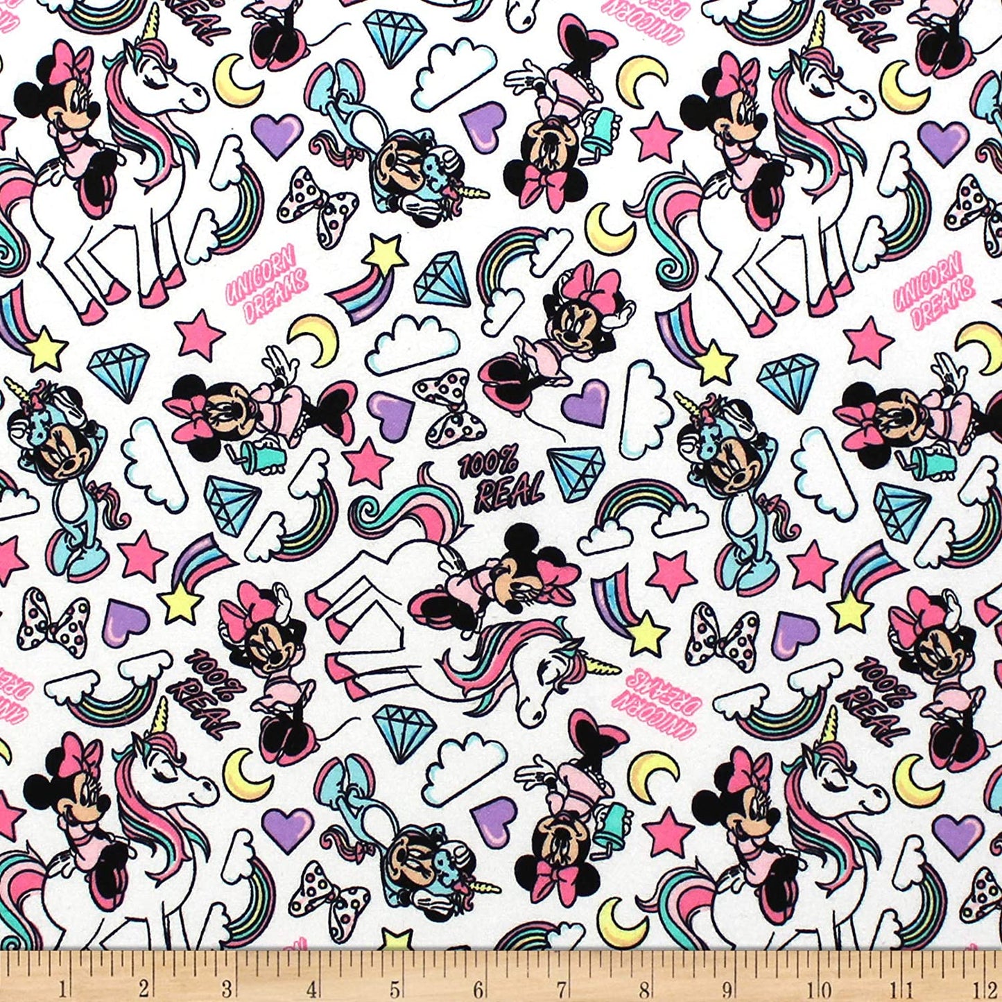 Minnie Mouse I Believe Unicorns White FLANNEL Camelot FLANNEL Cotton Fabric