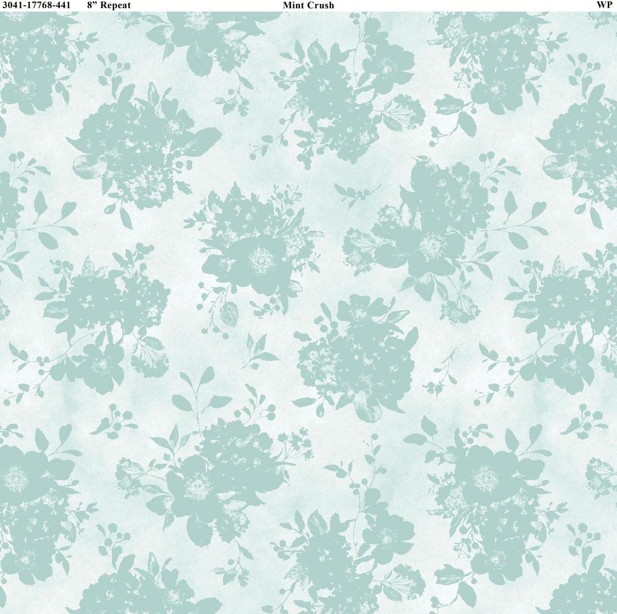 Mint Crush Floral Silhouette Blue Lisa Audit Wilmington Prints Cotton Fabric | US Fabric Shop