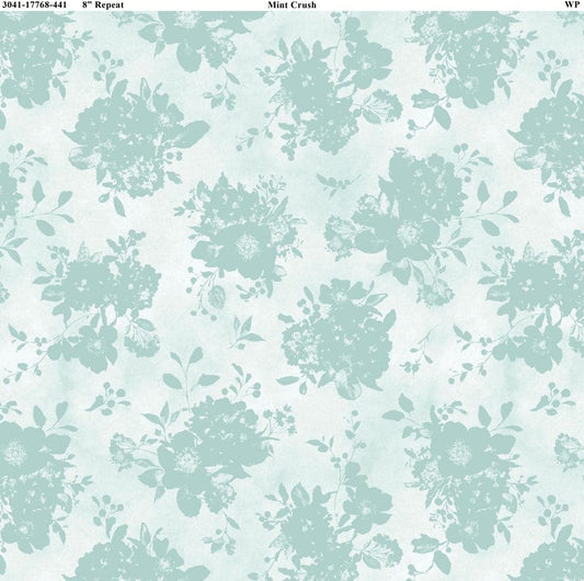 Mint Crush Floral Silhouette Blue Lisa Audit Wilmington Prints Cotton Fabric