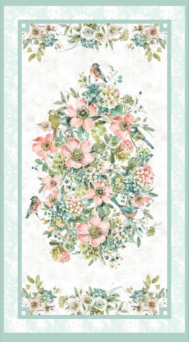 Mint Crush Floral Panel 24" Lisa Audit Wilmington Prints Cotton Fabric