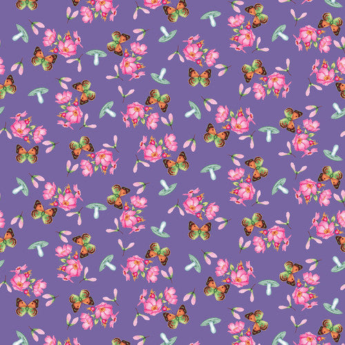 Minu and Wildberry Butterflies and Flowers Lavender Yu.Me Design & Development of Studio E  Cotton Fabric