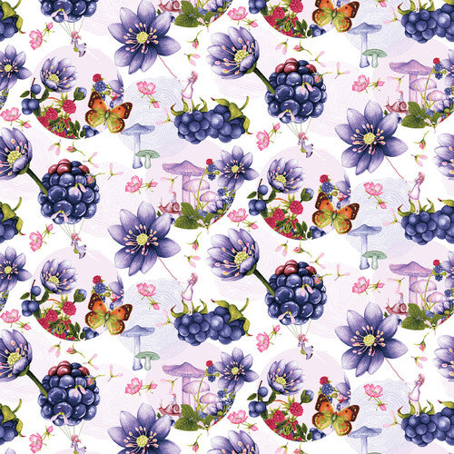 Minu and Wildberry Large Berries and Blooms Soft Lilac Yu.Me Design & Development Studio E Cotton Fabric