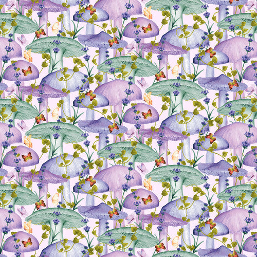 Minu and Wildberry Mushrooms Soft Lilac Yu.Me Design & Development Studio E Cotton Fabric | US Fabric Shop