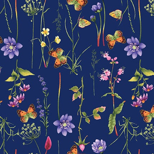 Minu and Wildberry Tossed Buds Navy Blue Yu.Me Design & Development Studio E Cotton Fabric