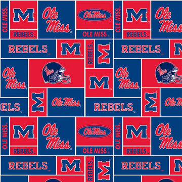 Mississippi Ole Miss Rebels NCAA College Block Sykel 58" FLEECE Fabric