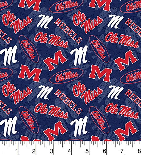 Mississippi Ole Miss Rebels NCAA College Tone on Tone Logo Blue Sykel Cotton Fabric