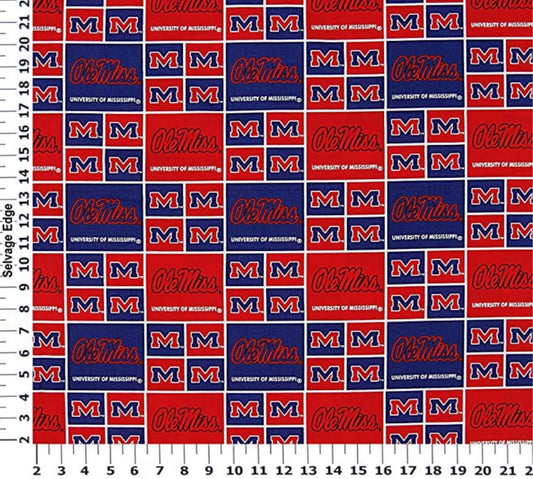 Mississippi Univesity Rebels NCAA College Ole Miss Block Sykel Cotton Fabric