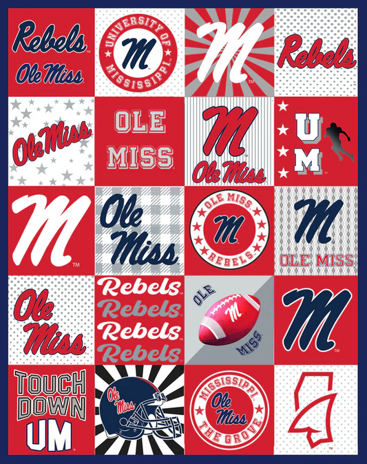 Mississippi Ole Miss Rebels NCAA College Collegiate T-Shirt Panel 60"x60" Sykel Enterprises Polyester MINKY Fabric MS-1362