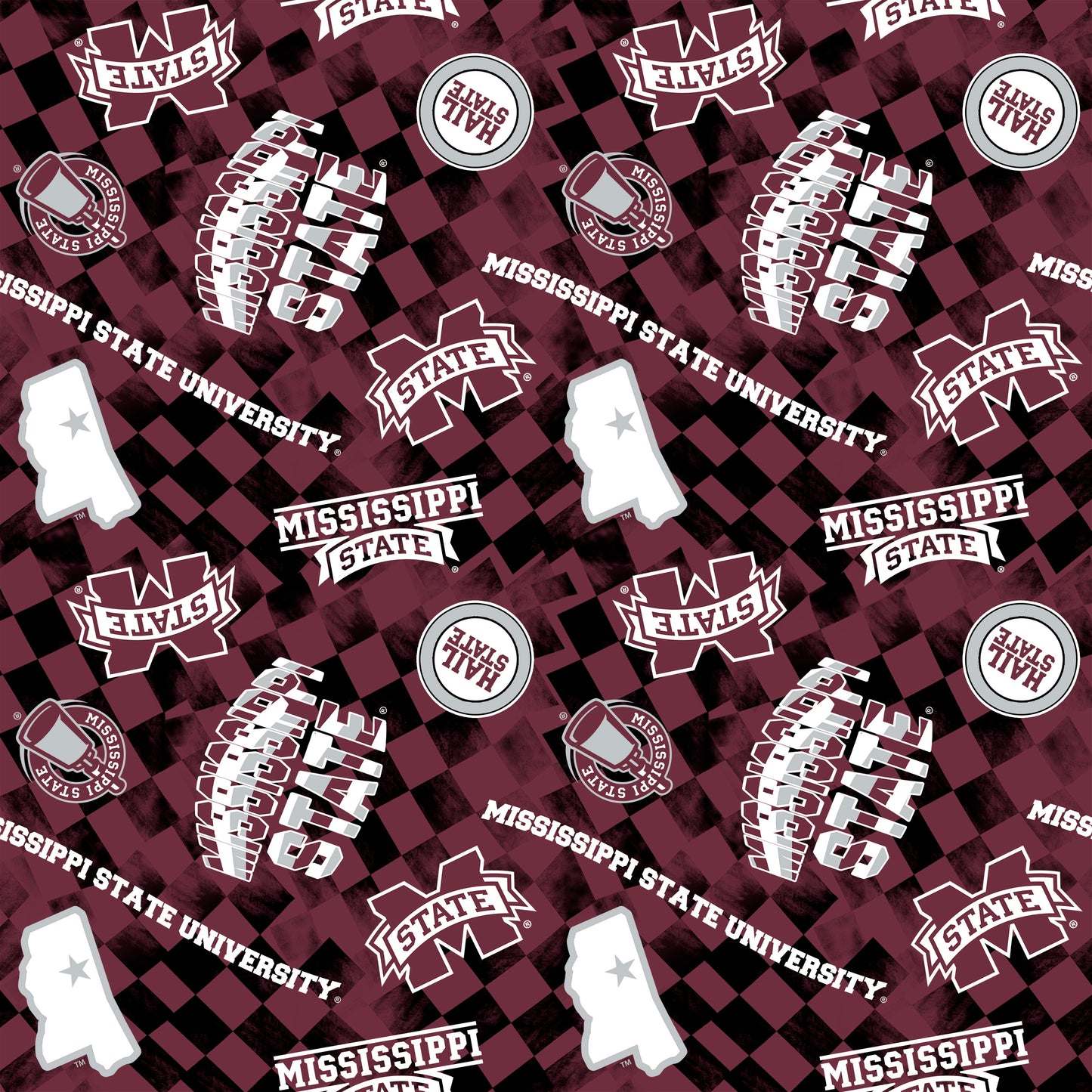 Mississippi State Bulldogs NCAA College Checks Wine Sykel Enterprises Canvas Duck Cloth Cotton Fabric MSST-1380-WINE