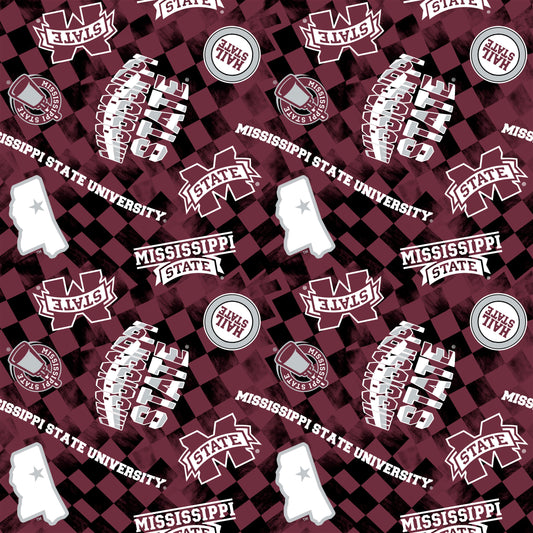 Mississippi State Bulldogs NCAA College Checks Wine Sykel Enterprises Canvas Duck Cloth Cotton Fabric MSST-1380-WINE