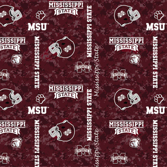 Mississippi State Bulldogs NCAA College Digital Camo Sykel Enterprises Polyester Fleece Fabric MSST-1122 USFabricShop